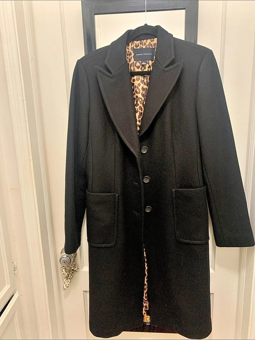 Banana Republic Long Coat With Leopard Print Lining.